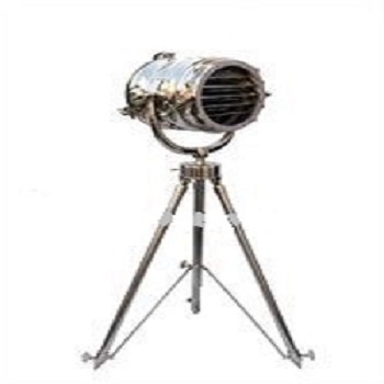 Tripod With Light - Aluminum & Wood, Chrome & Black Finish | Nautical Theme, Handmade, Home & Office Decorative Corner Lamp