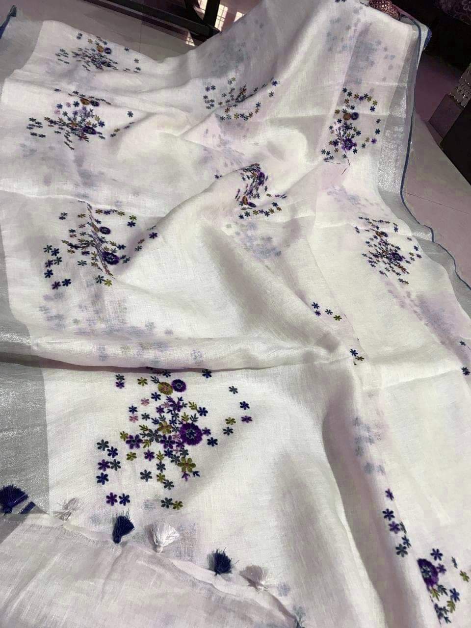 Silk Linen Embordaries Design Sarees