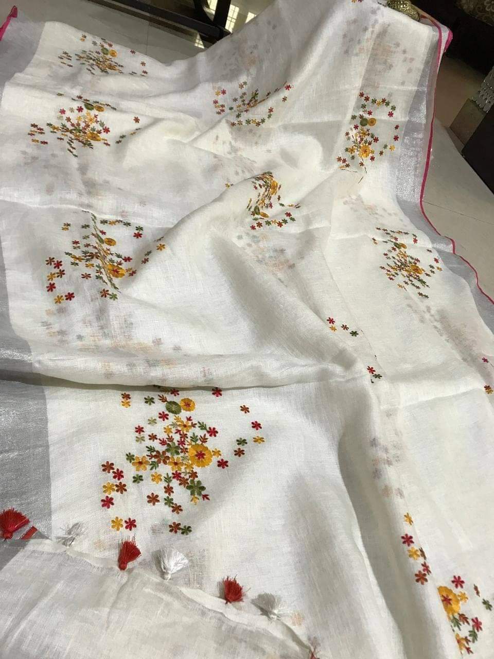 Silk Linen Embordaries Design Sarees