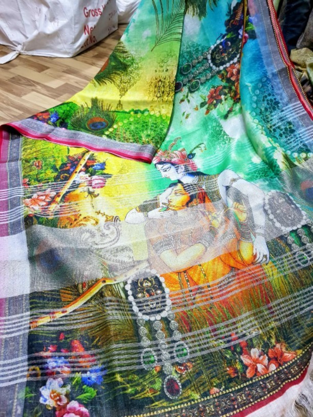 Silk Linen Digital Printed Sarees