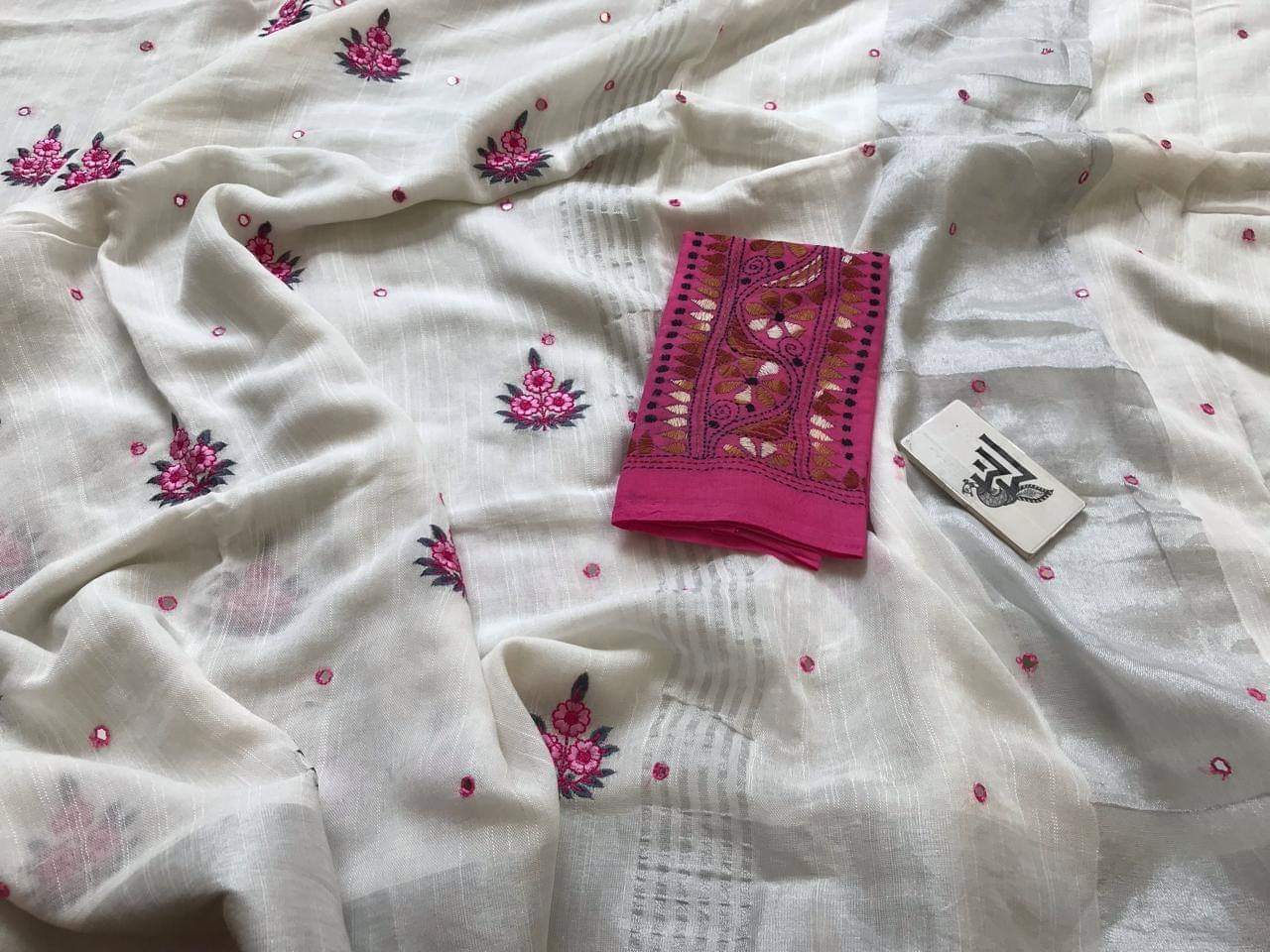 Silk Linen Embordaries Work Design Sarees