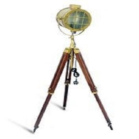 Chrome & Brown Tripod With Lights