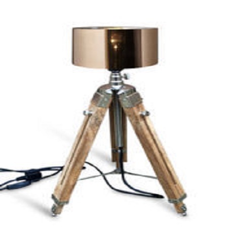 Nautical Mini Tripod Table Lamp - Brass & Wood, 18" Height, Golden & Brown Color | Handmade Lamp Shade, Home Decorative, Bed Corner Lighting