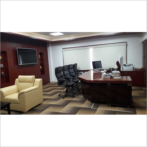 Office Cabin Interior Design Service - Wood, Metal, Fabric | Customizable Dimensions, Brown Color, LED Lighting, Carpet Flooring, Stylish Desks, Chairs, Cabinets, Beautiful Finishes