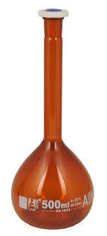 Flask Volumetric , Amber , With One Mark, Stopper Made Of Polythene 500ml Light Source: No