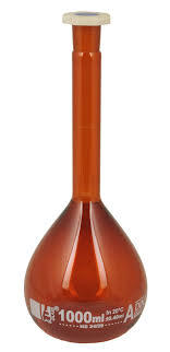 Glass Flask Volumetric , Amber , With One Mark, Stopper Made Of Polythene 1000ml