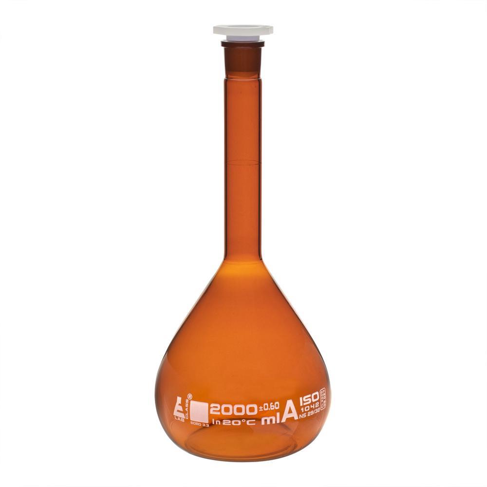 Glass Flask Volumetric , Amber , With One Mark, Stopper Made Of Polythene 2000ml