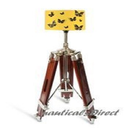 Brown & Chrome Royal Nautical Teak Wooden Tripod Floor Lamp - Shade Home Deco