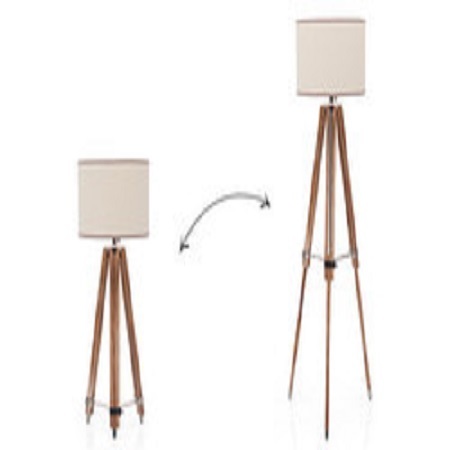 Brown & Chrome Royal Nautical Teak Wooden Tripod Floor Lamp - Shade Home Deco