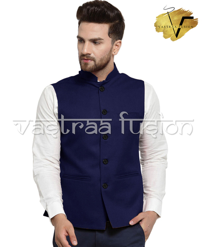 Men Solid Party Wear Galabandh Jacket - Cotton Blend, Sizes 36 to 50 inches, Navy Blue Colour, Regular Fit, 3 Pockets, All Season Wear