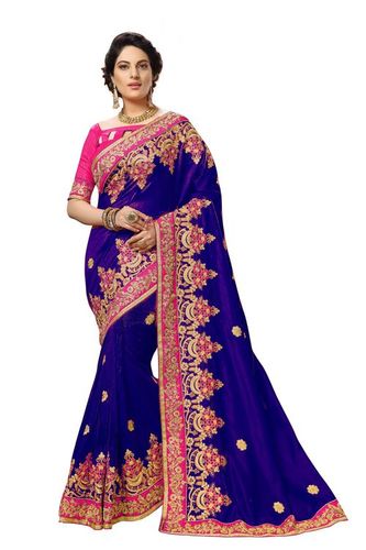 नीला पारंपरिक कशीदाकारी और सुशोभित सिल्क साड़ी संग्रह