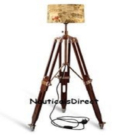 Brown Wood Tripod Floor Lamp - Use With Shade Lampshade