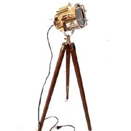 Brass & Brown Tripod With Spot Light