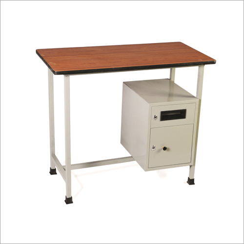 Steel Office Table - Steel Material, Brown Painted Finish | Lightweight Design, Rubber Base for Floor Protection, Steel Drawer for Document Storage