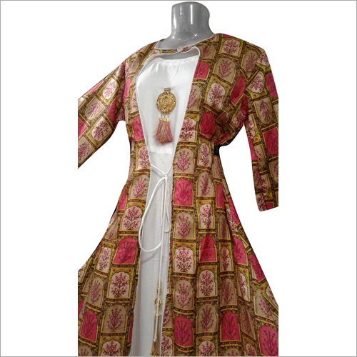 Brown & White Ladies Georgette Long Jacket Gown