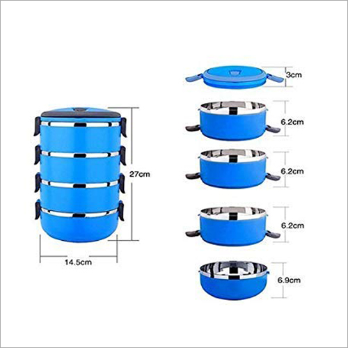 Four Layer Lunch Box - Plastic Material, Available in Different Sizes, Blue Color | Versatile Lunch Box for Daily Use