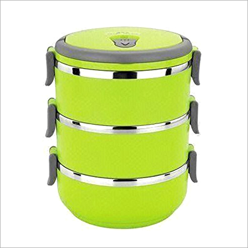 Three Layer Lunch Box - Plastic Material, Available in Different Sizes, Green Color | Versatile for Home and Hotel Usage