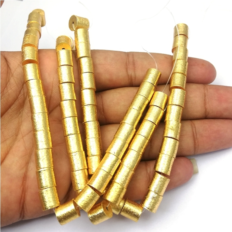 Metals Brushed Gold Plated Drum Shape Bead