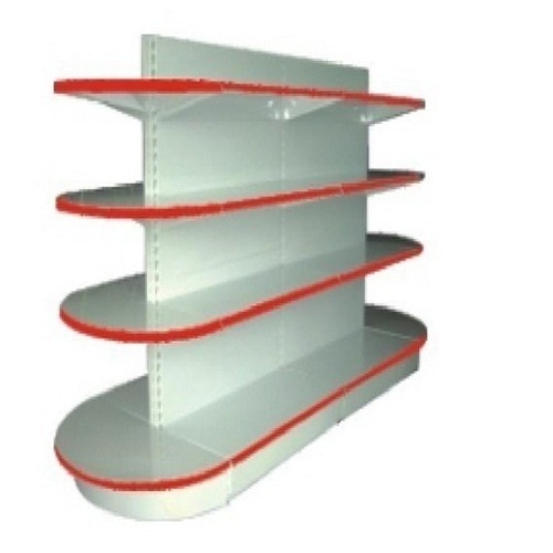 Round Head Double Shelves Side Rack - Metal, 1000x1000x1600mm, White & Red | 120kg/layer Capacity, Easy To Operate, Strong Design