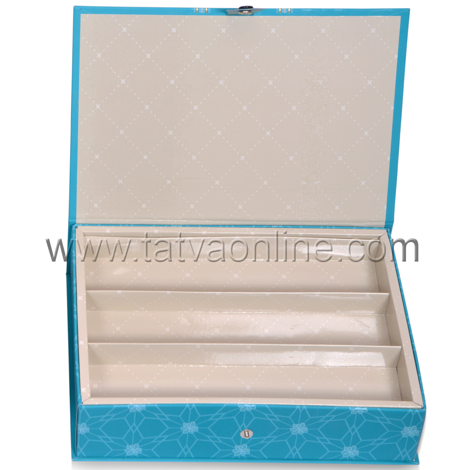 Fancy Decorative Box - Paper 23.6 X 14.4 X 5.6 Cms | Turquoise Color 3 Partitions For Dry Fruits Customizable For Chocolates & Sweets