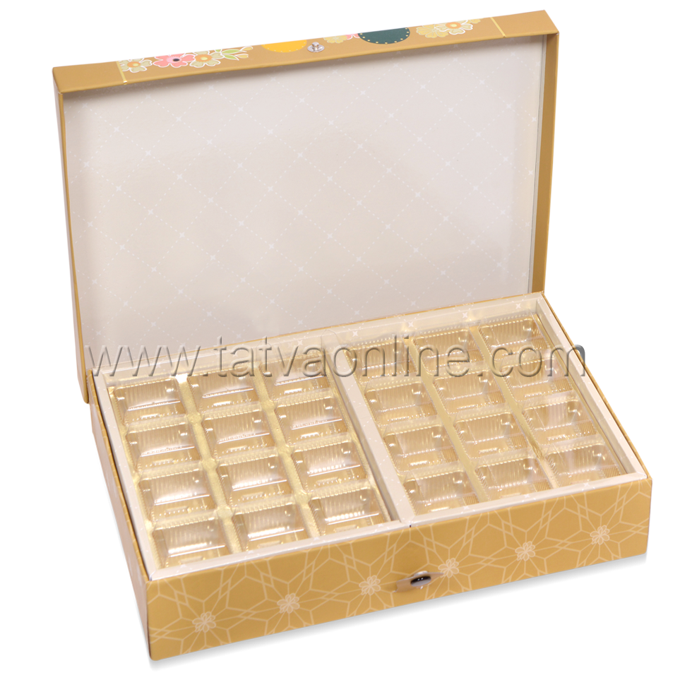 Corporate Gift Boxes - Paper, 30.3 X 20.4 X 5.1 Cms, Gold Color | Designer Dry Fruit Box With Button Closure, 4 Partitions, Customizable For Mithai & Chocolates