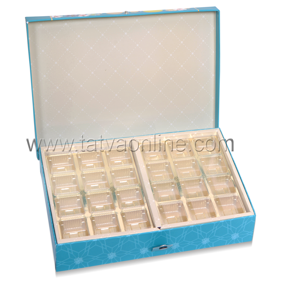 Fancy Designer Box - Paper, 30.3 X 20.4 X 5.1 Cms, Turquoise Color | Features 4 Partitions, Unique Button Closure, Foil Stamped Design