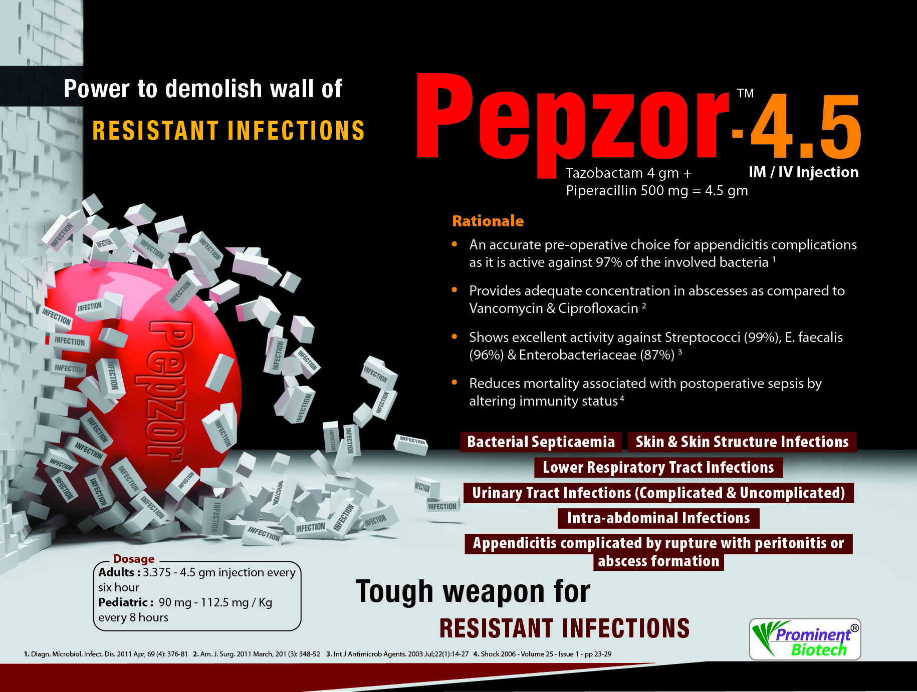 Piperacillin 4 Gm & Tazobactam Sod. 500 Mg Injection