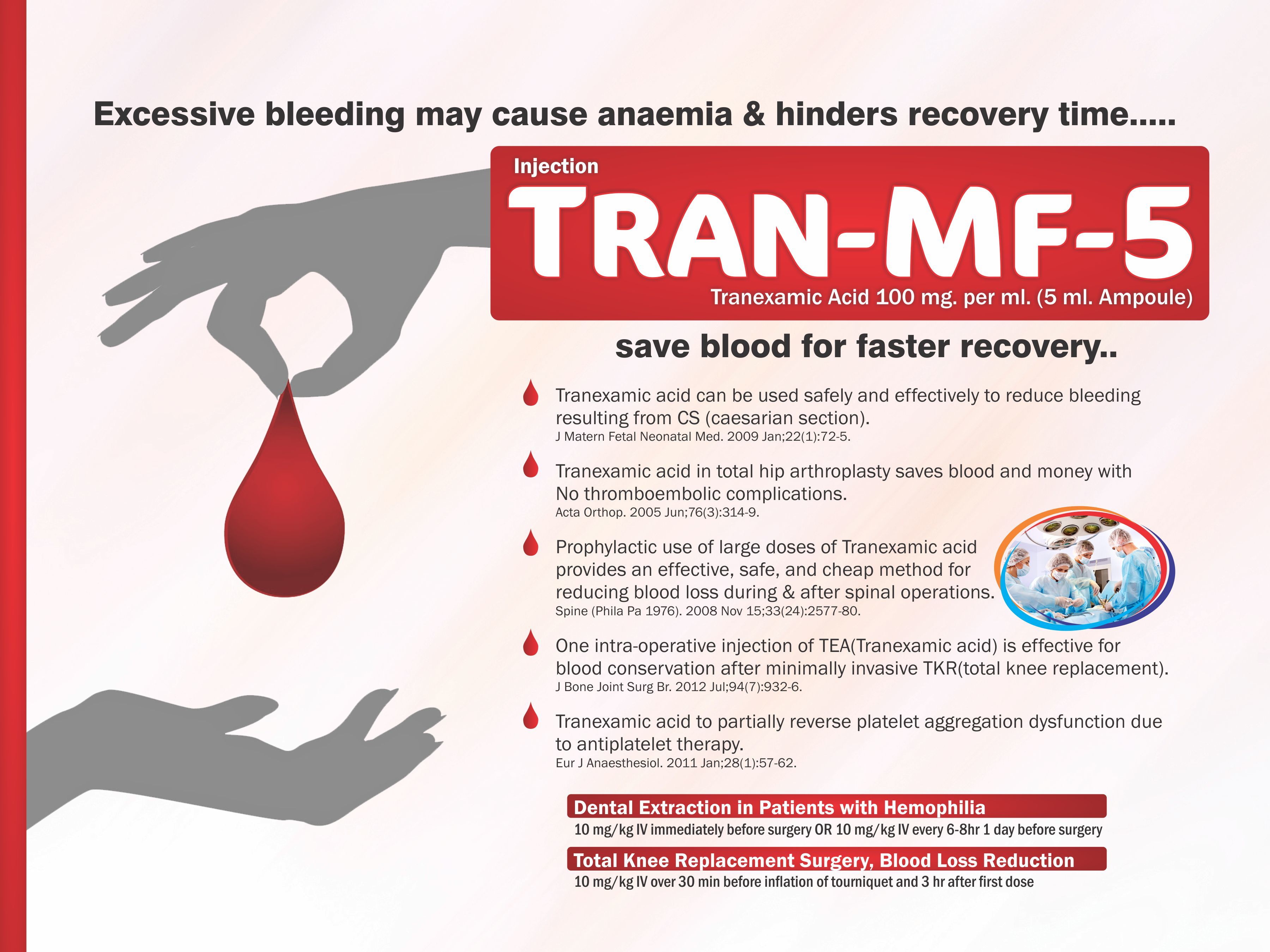 Tranexamic Acid Injection - 500 Mg Per 5 Ml, For Post Surgical Pain Relief, Hemorrhage, Gastrointestinal Bleeding