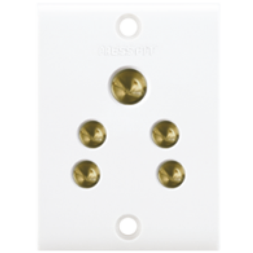 Pressfit Gold 6 Amp Electrical Sockets - Plastic, White & Ivory Gold, 3 Pin To 5 Pin Universal Sockets, Easily Combines With Electric Switch