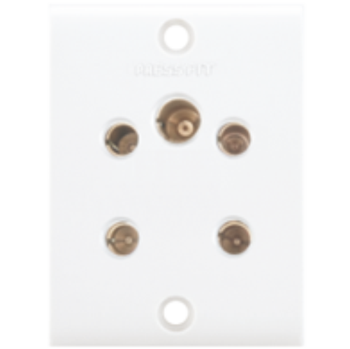 Pressfit Gold 6 Amp Electrical Sockets - Plastic, White & Ivory Gold, 3 Pin To 5 Pin Universal Sockets, Easily Combines With Electric Switch