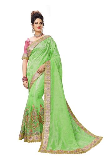 Green Embroidered Organza & Satin Saree Collection