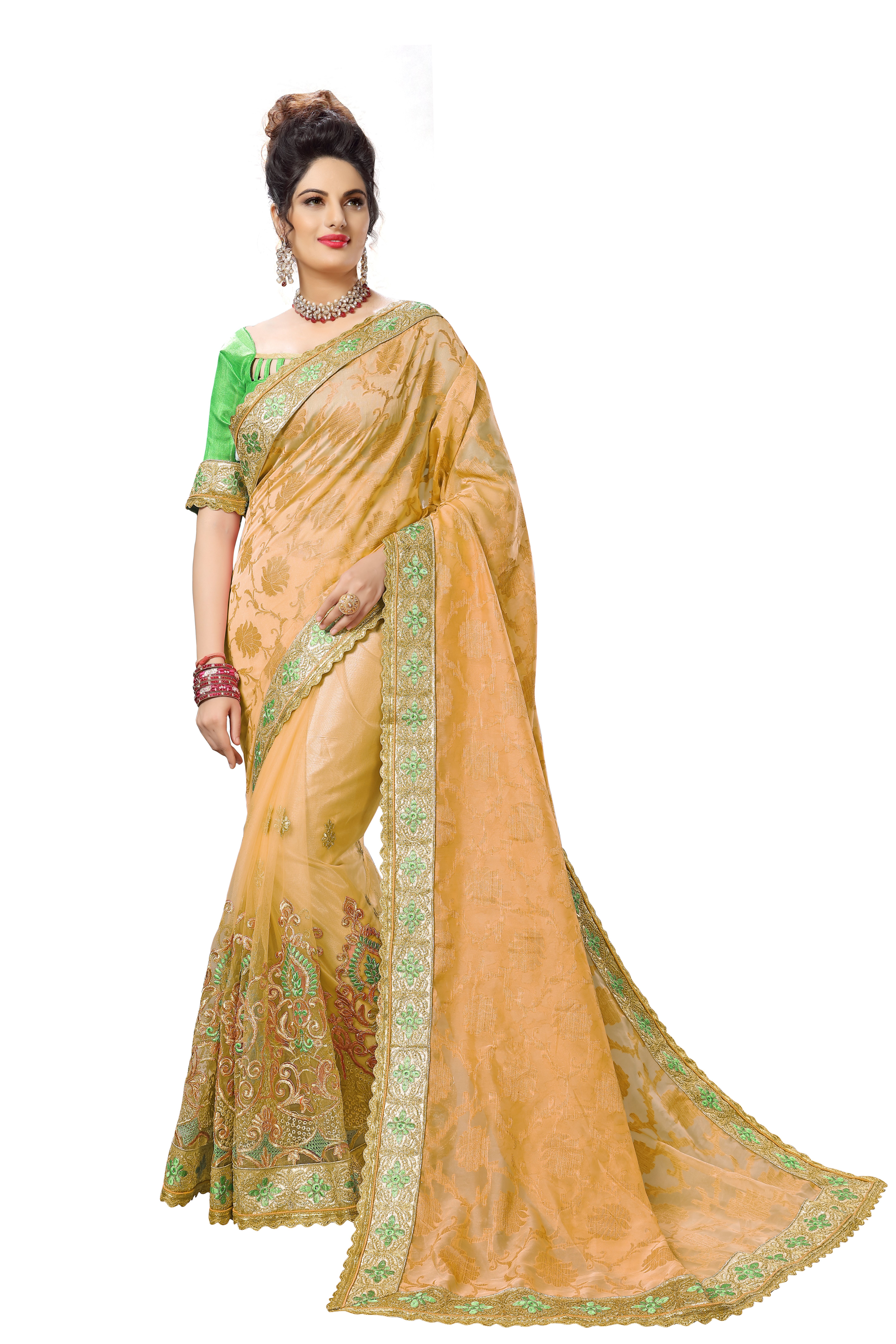 Green Embroidered Organza & Satin Saree Collection