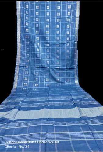 Bhagalpuri Sarees - Cotton Dobby Butta Under Square Checks, Silver Zari Piping & Elegant Zari Work