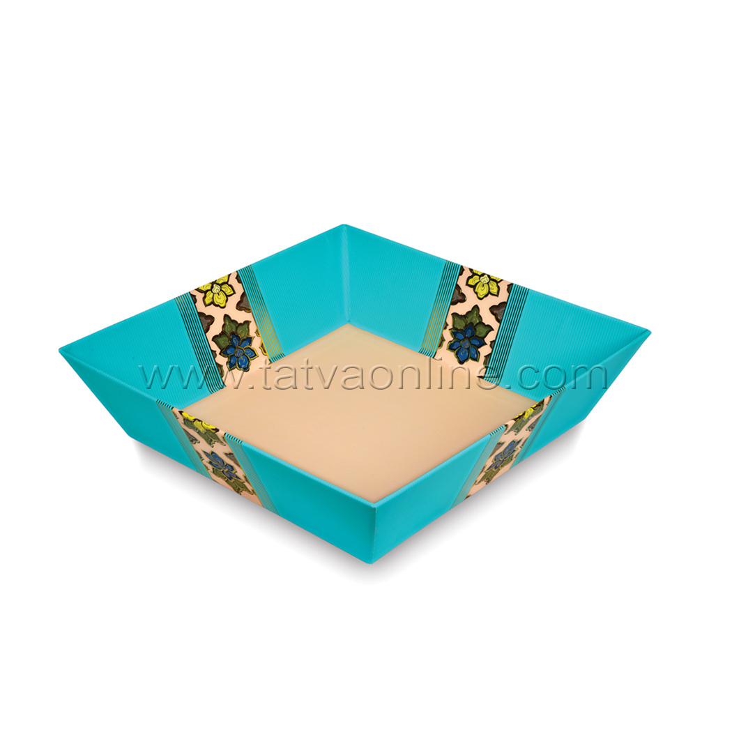 Gifting Trays - Paper, 14x14x5.5 Cms, Turquoise | Matte Lamination, Foil Stamped Design, Square Shape, Ideal For Chocolates & Dry Fruits