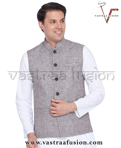 Men Khadi Look Ethnic Wear Modi Jacket- Light Grey Age Group: 12 To 80