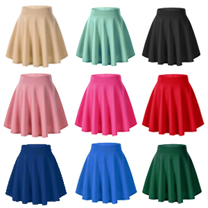 Women's Polyester Spandex Lycra High Waist Flared Knit Skater Short Mini Skirt - Xs | S | M | L | Xl | Xxl , 12 Color Options, Broad Elastic Waistband, Perfectly Curved Hemline, Versatile For All Occasions