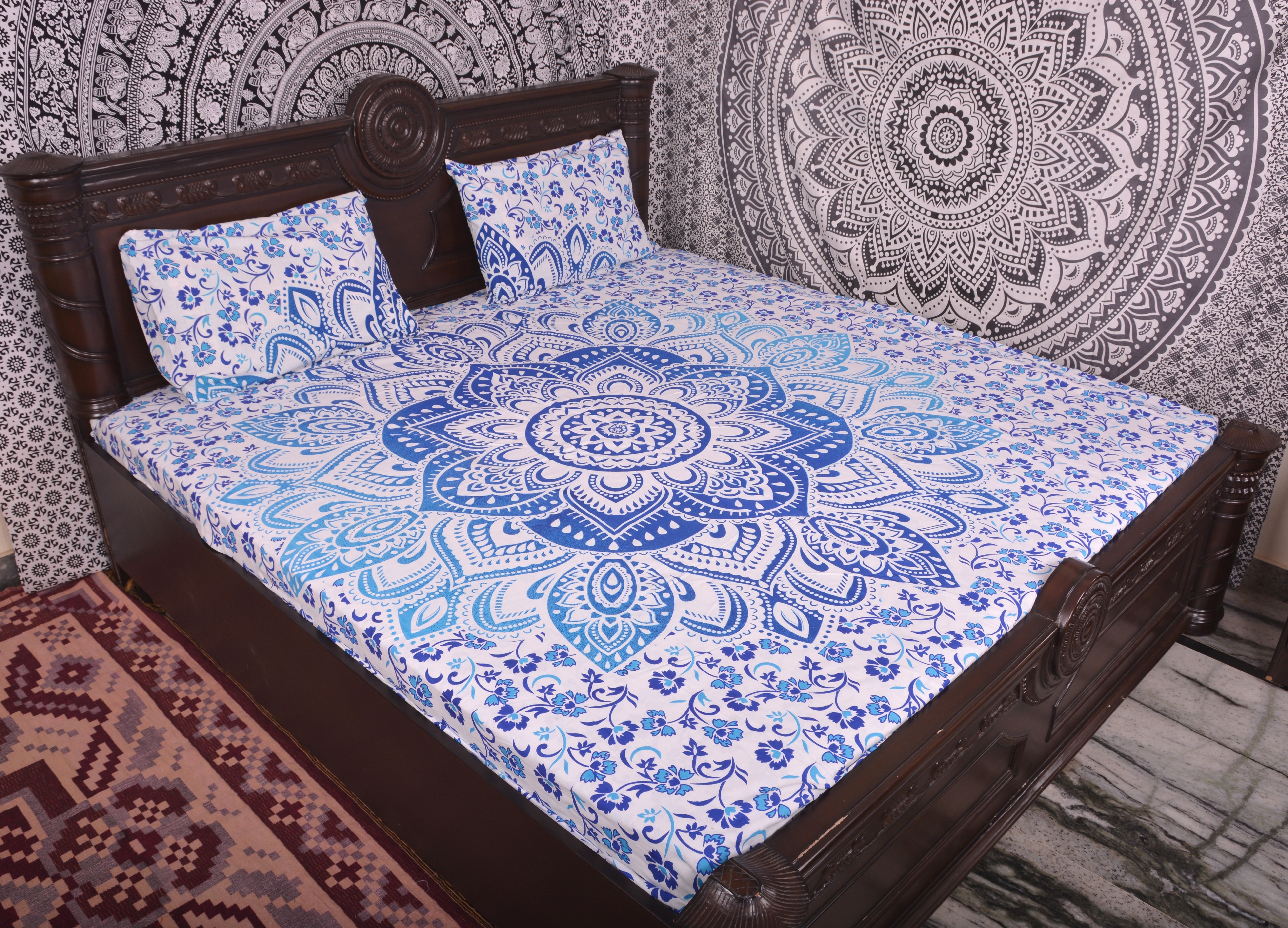 Indian Mandala Cotton Duvet Cover - 100% Cotton, 90 X 86 Inch | Floral Print, Breathable, Quick Dry, 650 Gsm, Elegant Bedroom Decor