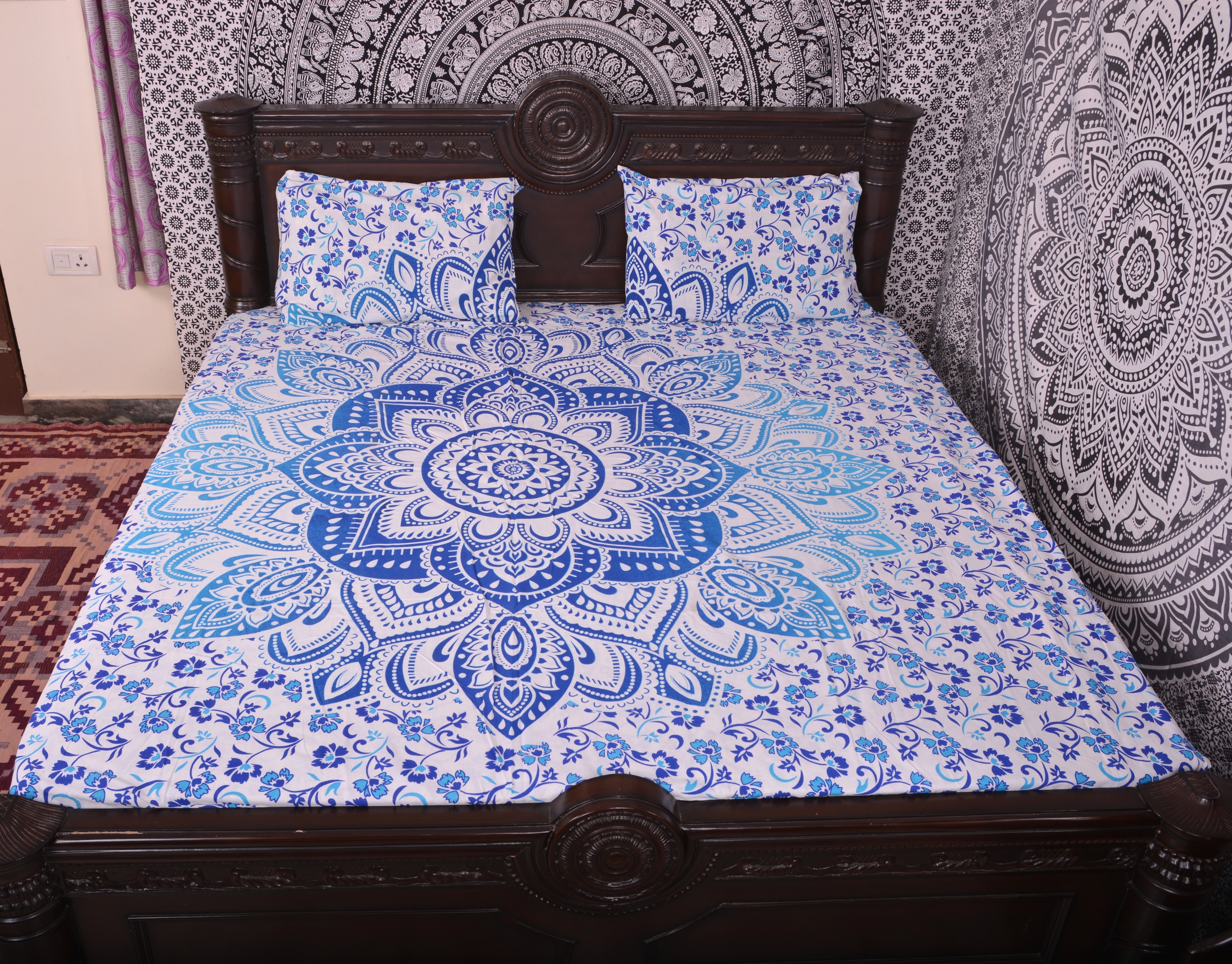 Indian Mandala Cotton Duvet Cover - 100% Cotton, 90 X 86 Inch | Floral Print, Breathable, Quick Dry, 650 Gsm, Elegant Bedroom Decor