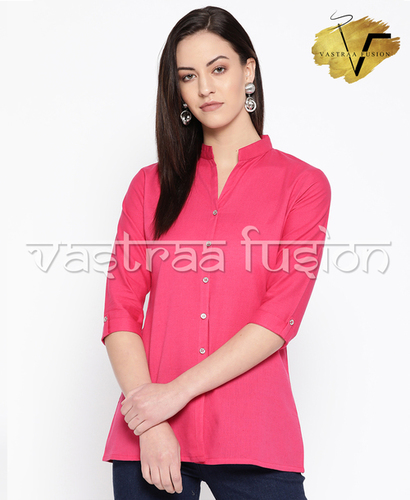 Ladies Solid Colour Regular Top Or Shirt - Cotton Blended Jute, 29 Inch Length, Available In 25 Colors, Regular Fit, Suitable For Casual And Festive Occasions