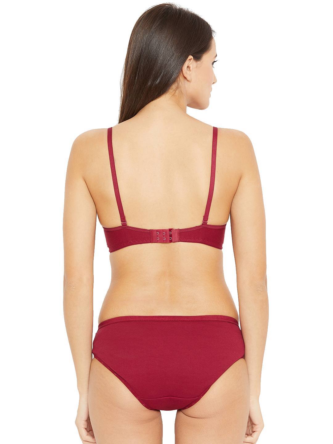 Padded Wirefree Push Up T-shirt Bra & Hipster Panty Set - Cotton + Spandex, Sizes 32-38 | 3/4 Coverage, Smooth Seamless Design, Available In Pink, Maroon, Purple