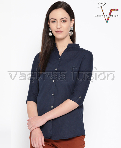 Ladies Solid Colour Regular Top Or Shirt - Cotton Blended Jute, 29 Inches Length, Available in 25 Colors, Size 36 to 50 Inches, Casual and Festive Wear