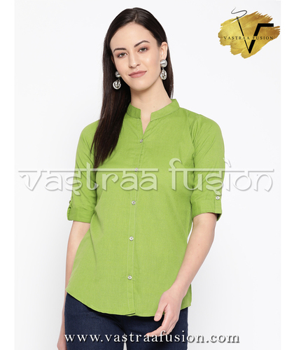 Ladies Solid Colour Regular Top Or Shirt - Cotton Blended Jute, Size 36-50 inches, Available in 25 Colours, Casual & Festive Wear