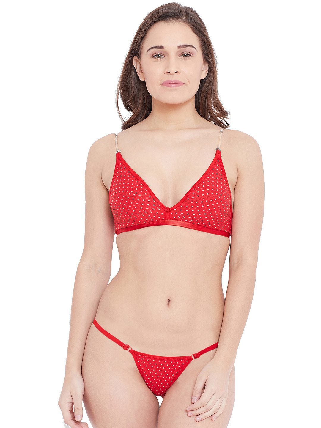 Red Maroon Black Non Padded Wire Free Polka Dot Printed Bra