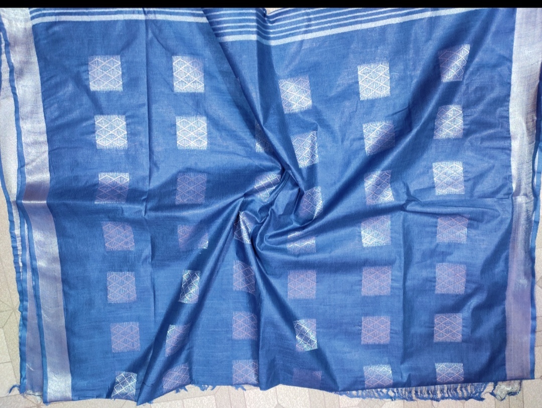 Cotton Designer Sarees - Cotton Silk With Silver Zari Zigzag Design | South Indian Dobby Butta Work