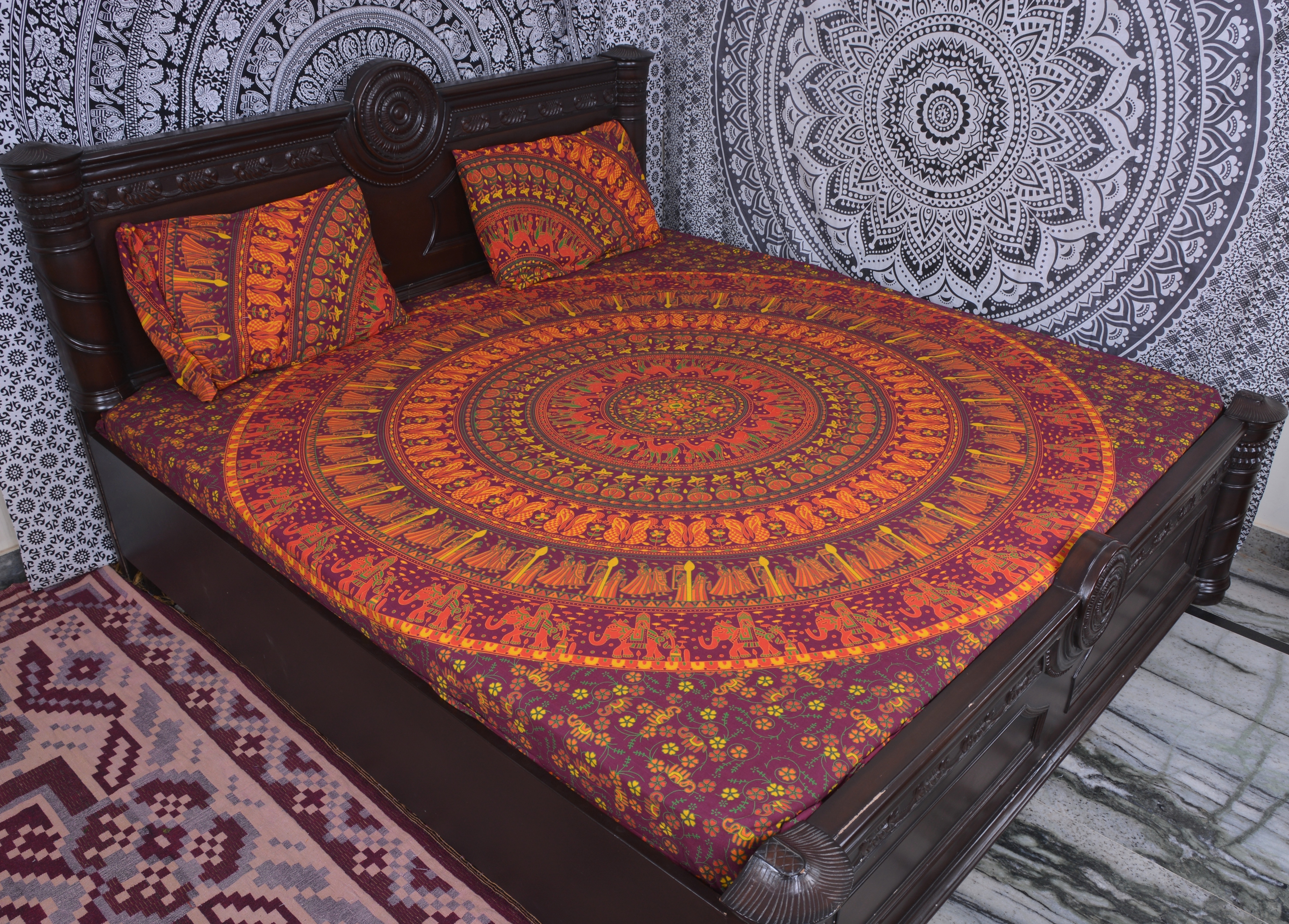 Indian Mandala Cotton Duvet Cover - 100% Cotton, 90 X 86 Inch, Floral Print, 400 Thread Count, Washable, Stylish Bedding For Home & Hotels