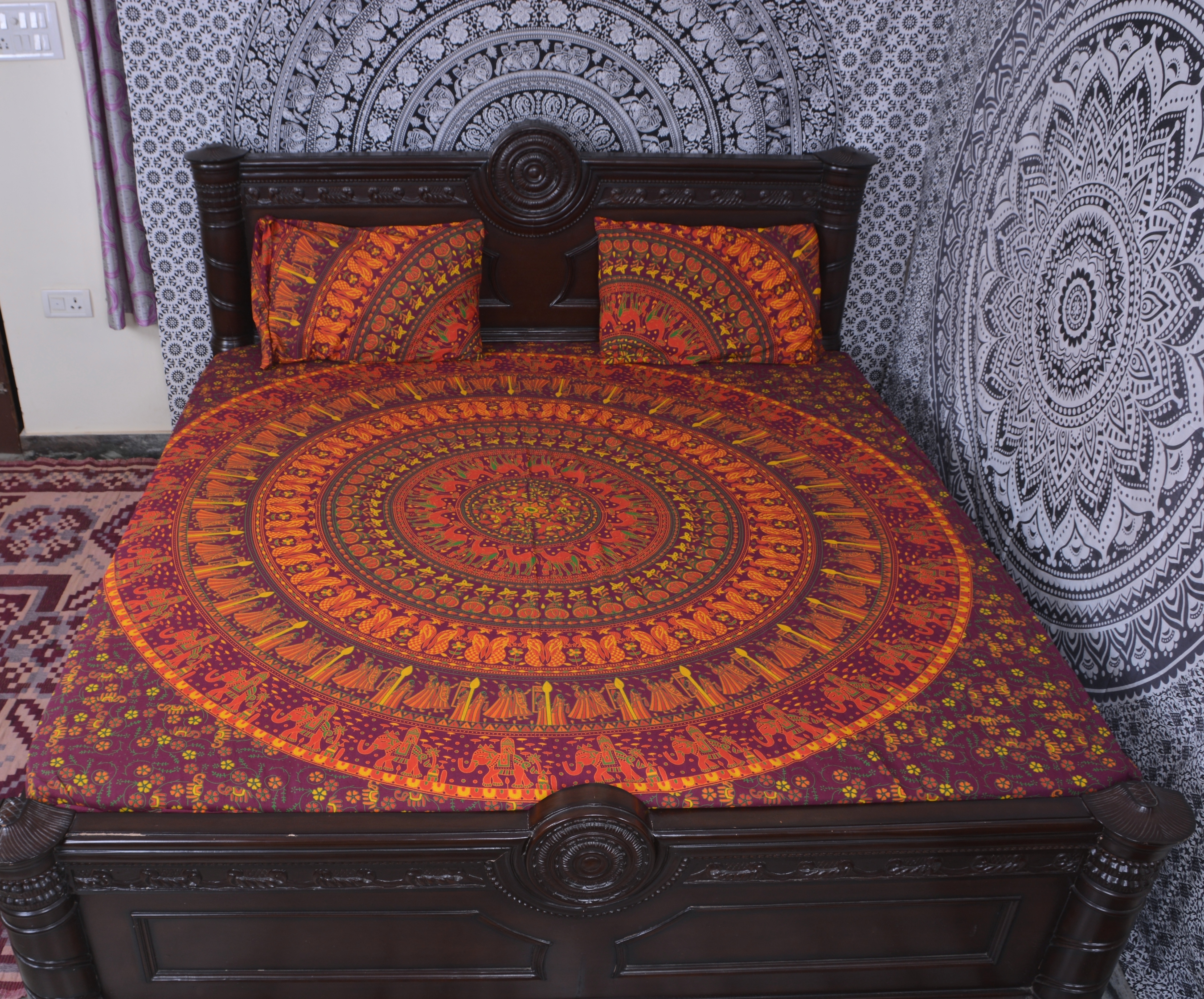 Indian Mandala Cotton Duvet Cover - 100% Cotton, 90 X 86 Inch, Floral Print, 400 Thread Count, Washable, Stylish Bedding For Home & Hotels