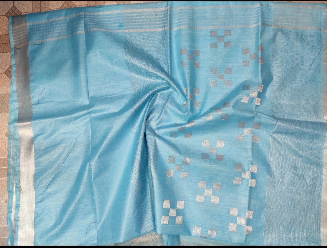 Cotton Dobby Butta Sarees - Cotton Silk Fabric, Silver Zari Butta With Net Running Style | Elegant Bengali Zari Work Design
