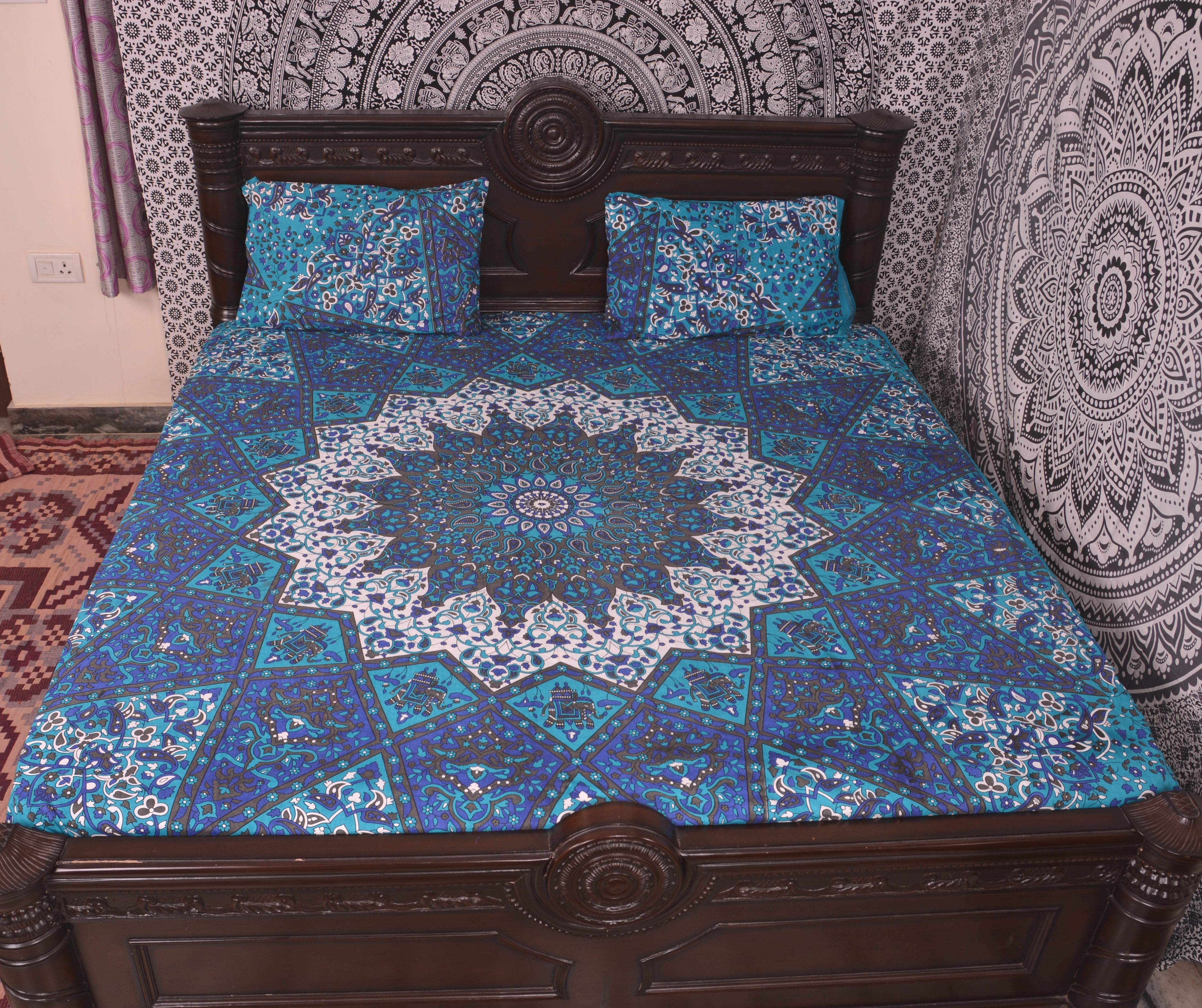 Quick Dry Indian Mandala Sky Blue Cotton Duvet Cover