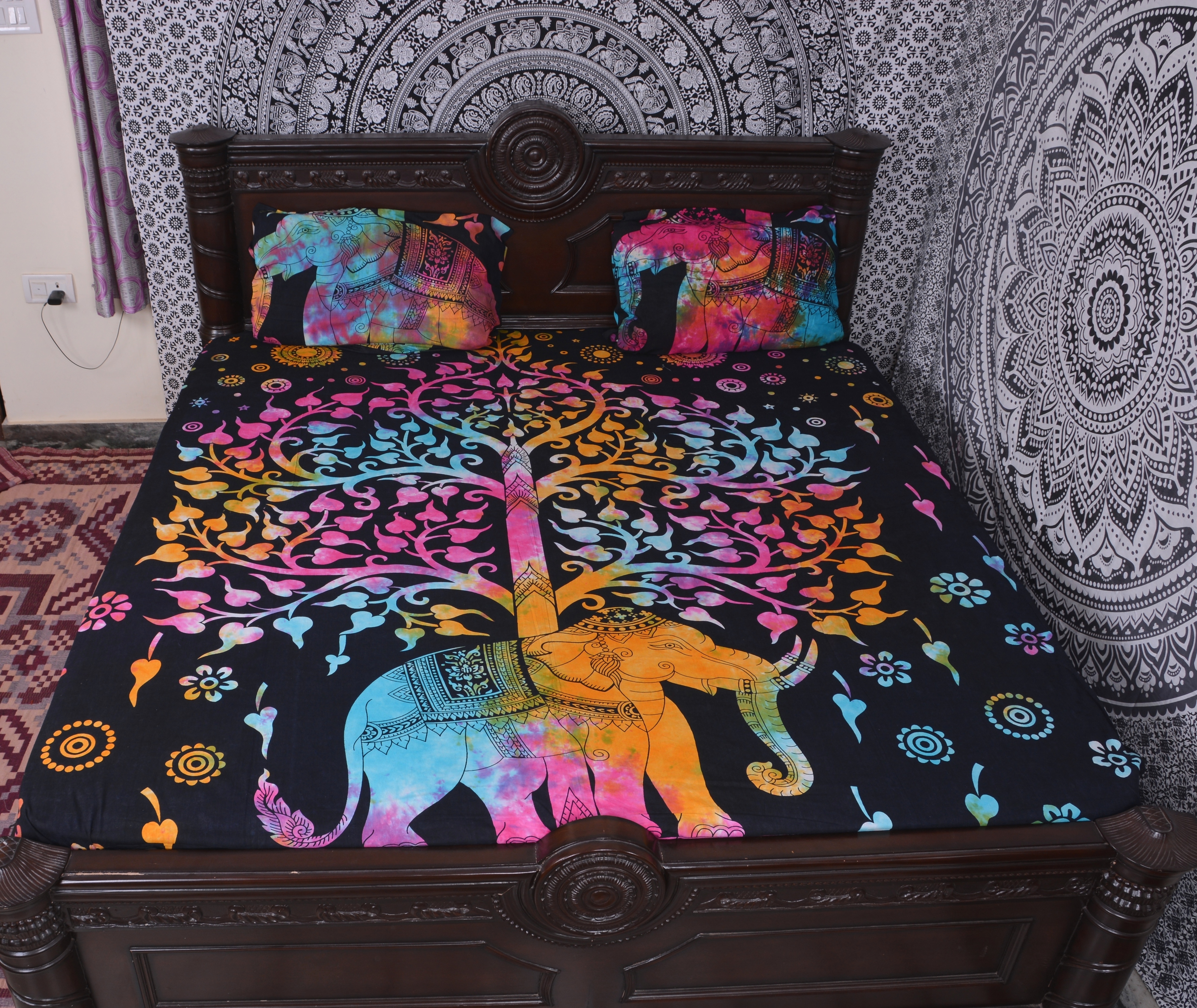 Washable Indian Mandala Cotton Multicolour Elephant Duvet Cover