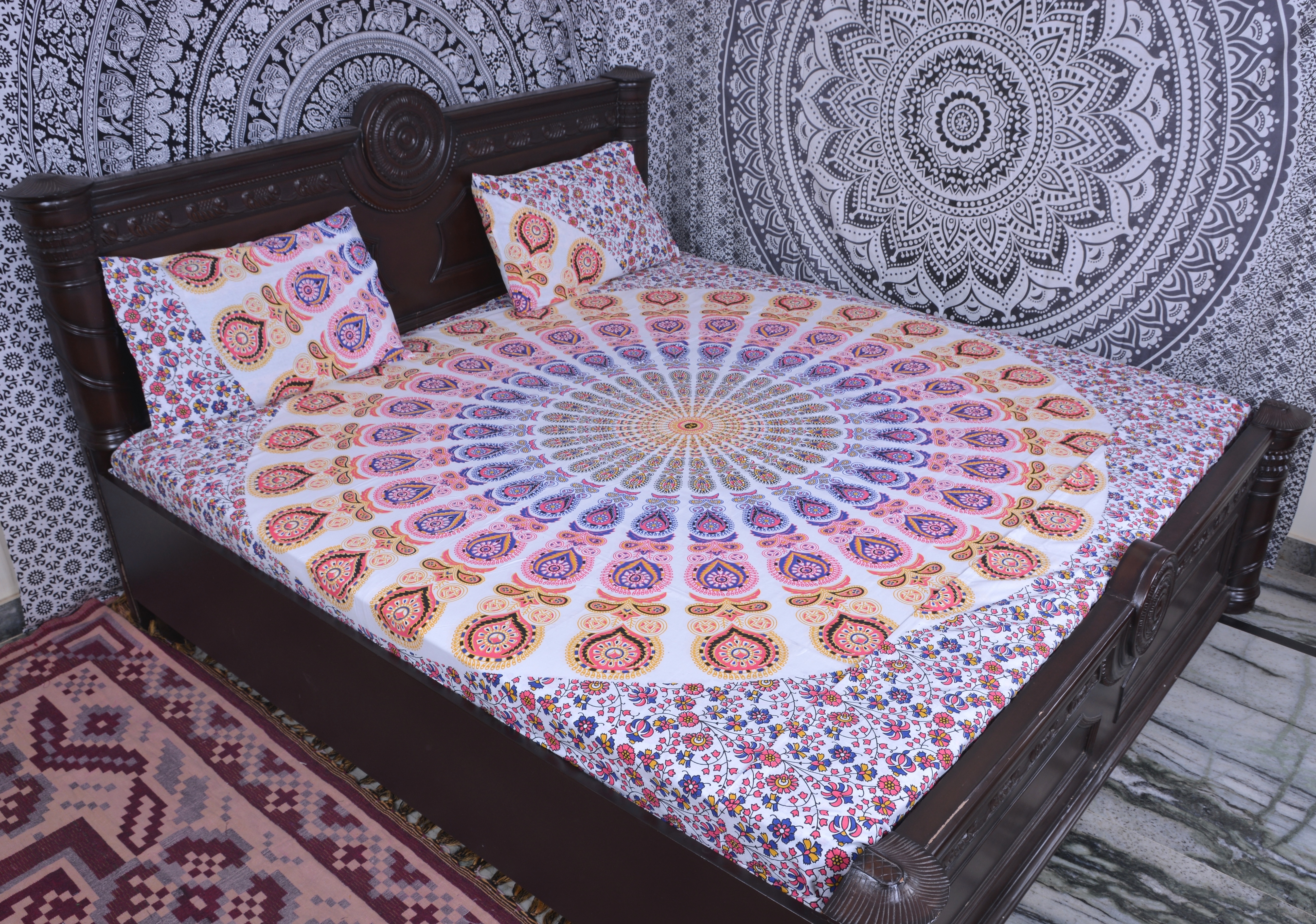 Washable Indian Mandala Cotton Pink Bold Duvet Cover